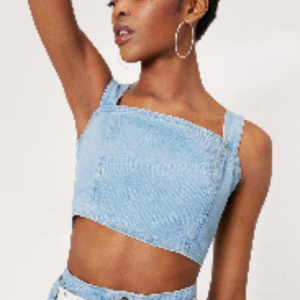 Nasty Gal Blue Crop Tank Top Fitted Sleeveless
